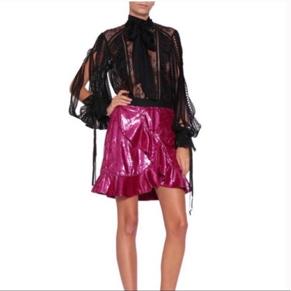 NWT Self Portrait metallic velvet frill skirt